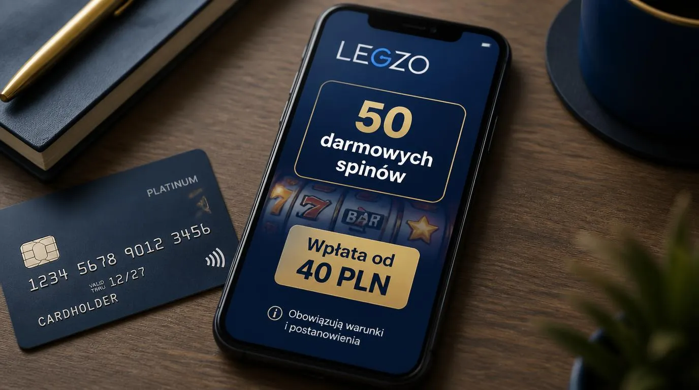 Ekran promocji z informacją o 50 darmowych spinach i minimalnej wpłacie 40 PLN